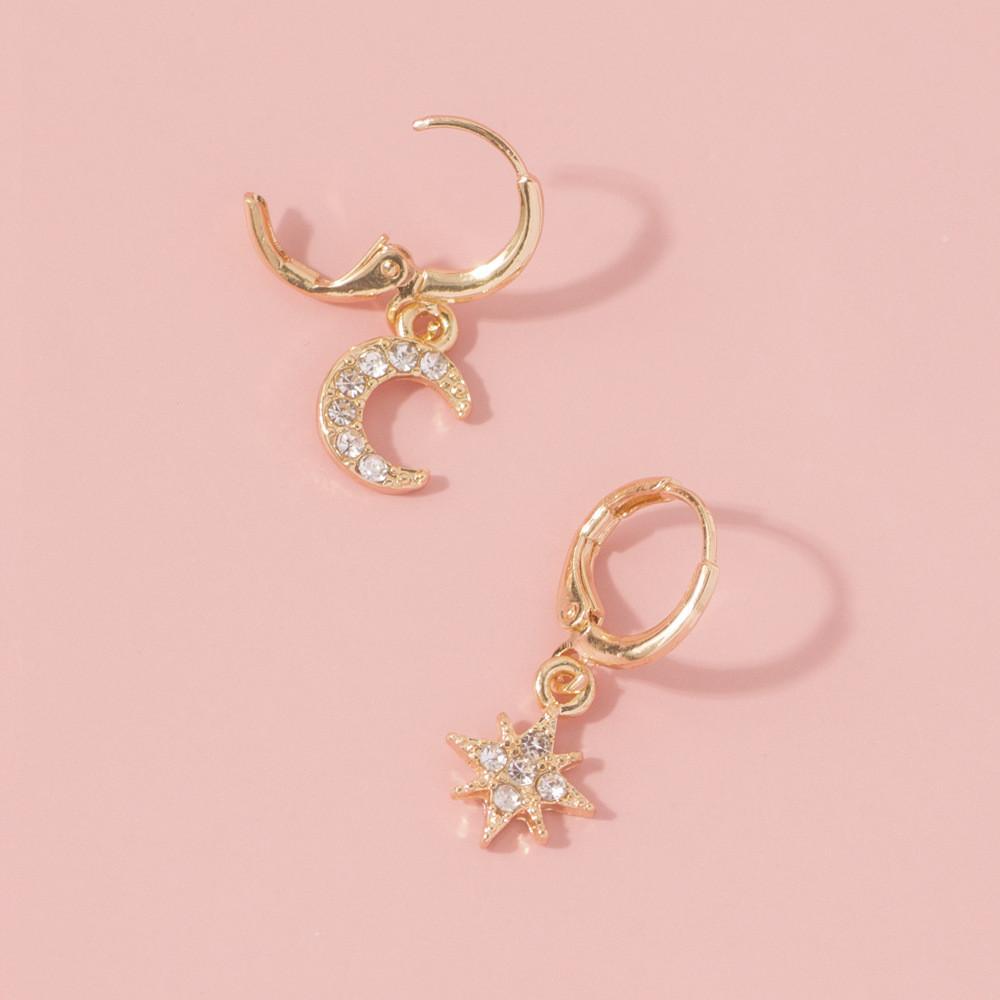 Trendy European Style Star Moon Earrings Electroplated Alloy Fashion Jewelry
