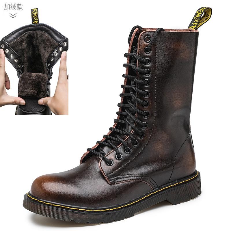 Neue 14-Loch Paar Leder High-Top Martin Stiefel Werkzeug Armee Herren Hohe Lokomotive Damen Stiefel