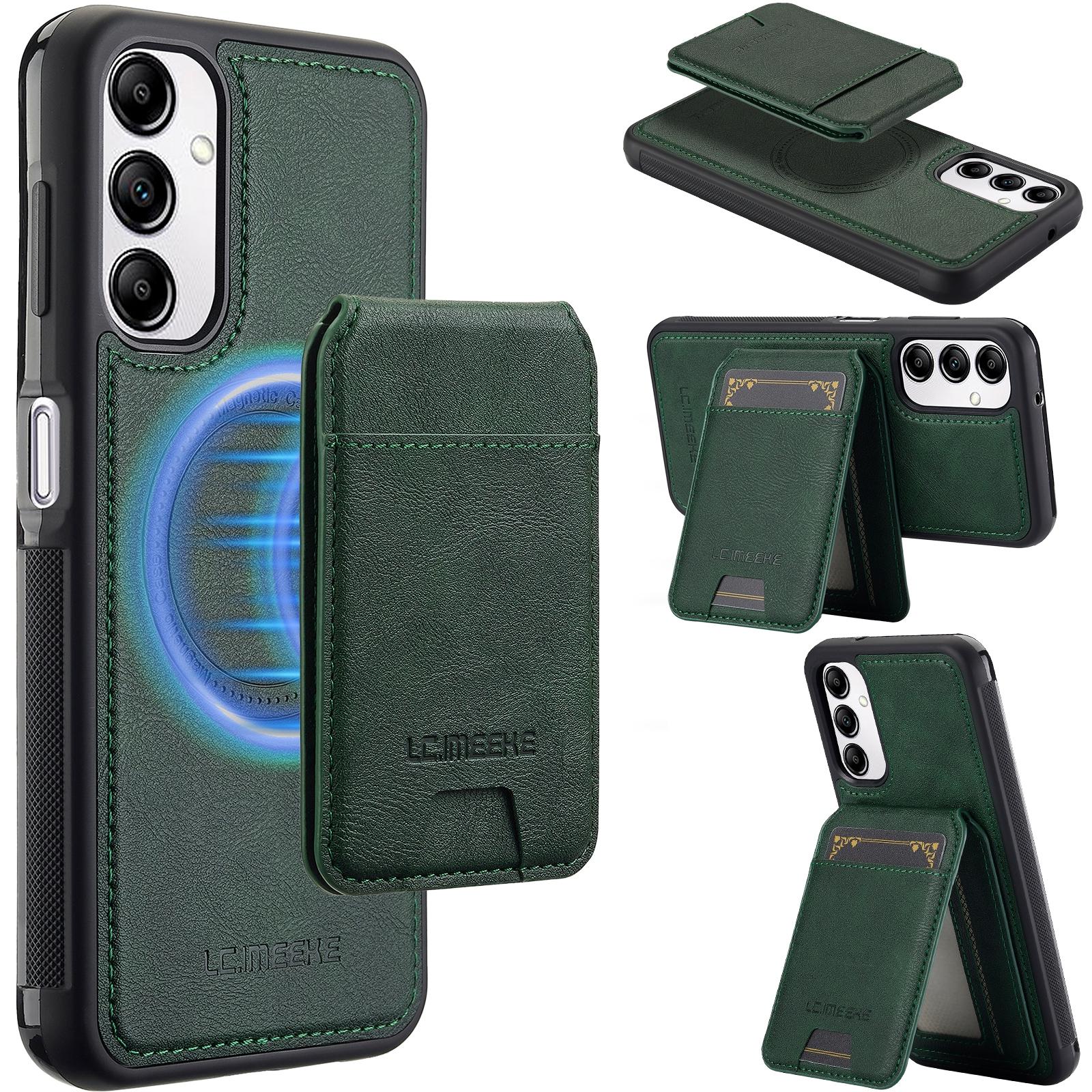 

For Samsung Galaxy A14 4G/5G Magnetic Case Detachable Card Holder Leather+TPU Mobile Cover Green
