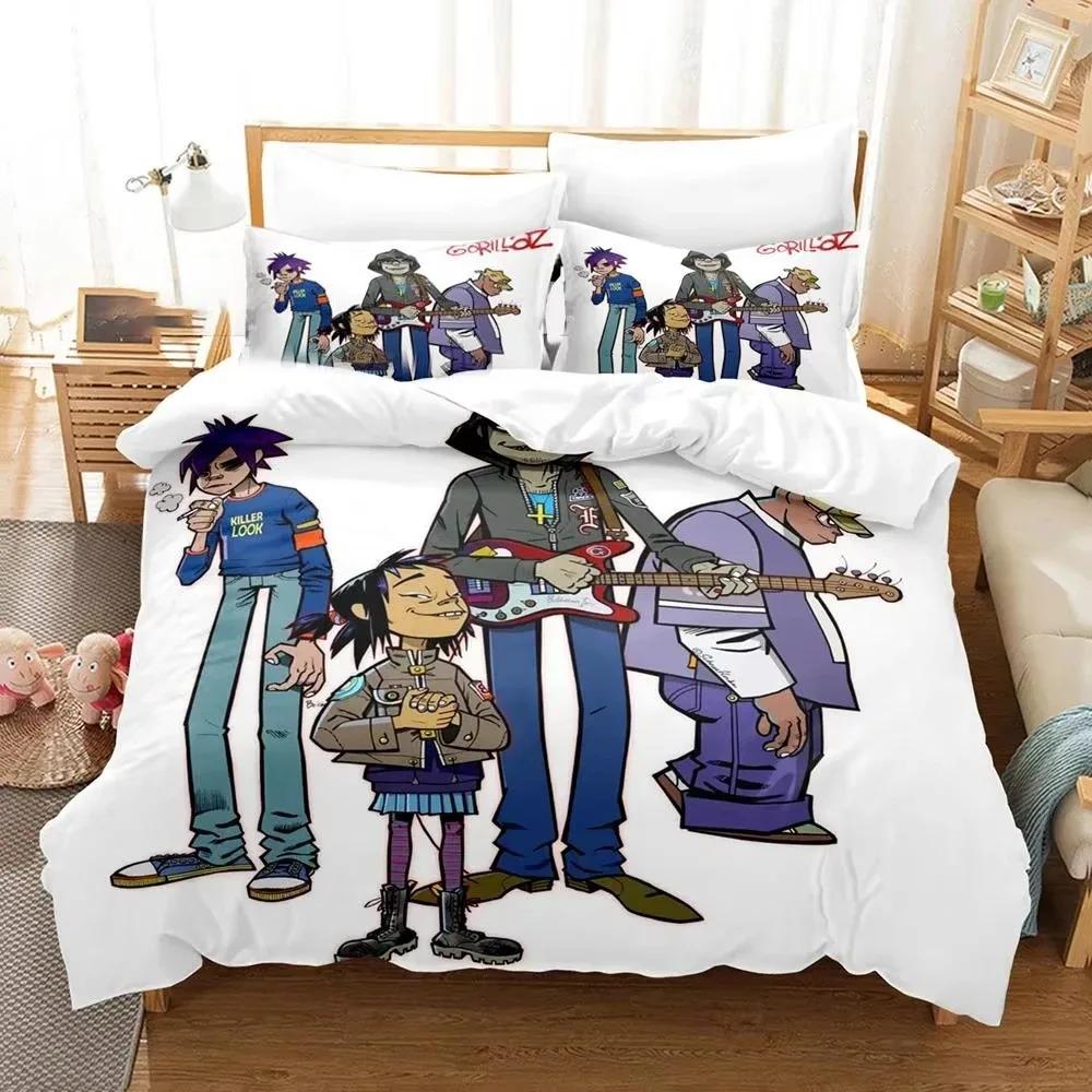 

Music Band Gorillaz Bedding Set 3D Printed Suitable for Bedroom Duvet Cover Set With Pillowcases Kids Home Textile AU Queen 210x210cm