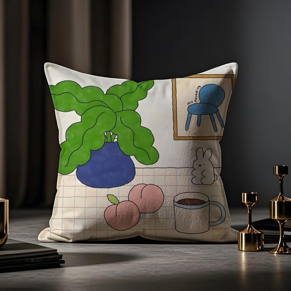 Japanese Hakowasa Warm Illustration Cushion Cover Anti-dustmite Pillowcase Invisible Zipper Silky Short Plush Sofa Cushion Cover