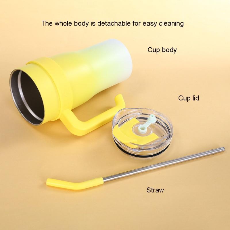 New Gradual Change Color Big Mac Stainless Steel Thermos Cup High Value Large Capacity Accompanying Ice Cup with Handle  Cup