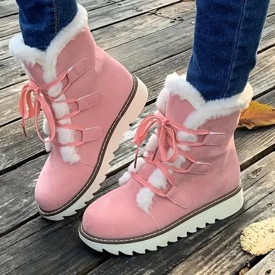 Warme und gemütliche Damen-Schneestiefel mit Plüschfutter, wadenlang, wasserdicht, rutschfest, wärmeisolierend, zum Schnüren, einfarbig, für kaltes Wetter