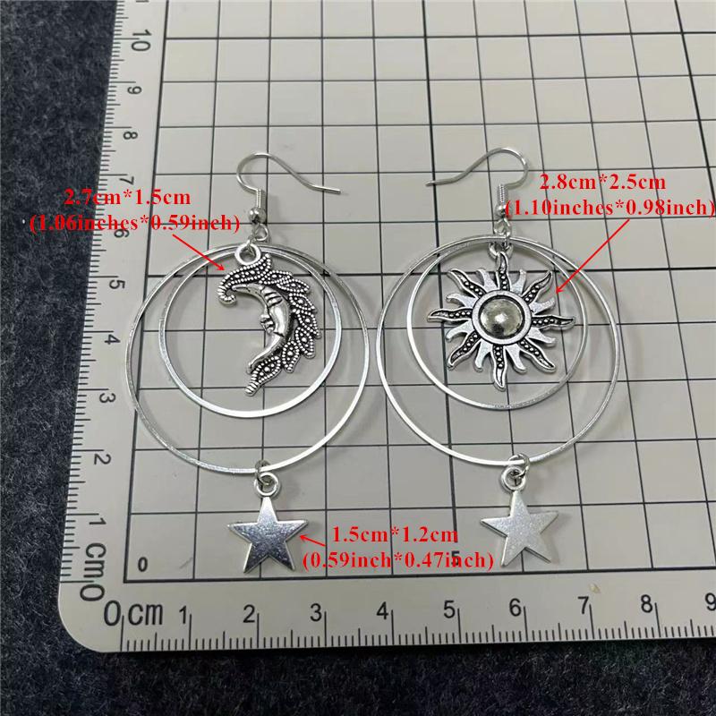 Vintage Silberne Tropfenohrringe mit Sonne, Mond und Stern für Damen, Boho-Kreis, Creolen, eleganter Schmuck