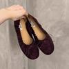 Fashion SUOJIALUN Autumn New Brand Women Flat Shoes Fashion Round Toe Pleated Shallow Slip On Boat Shoes Soft Flat Heel Single Shoes