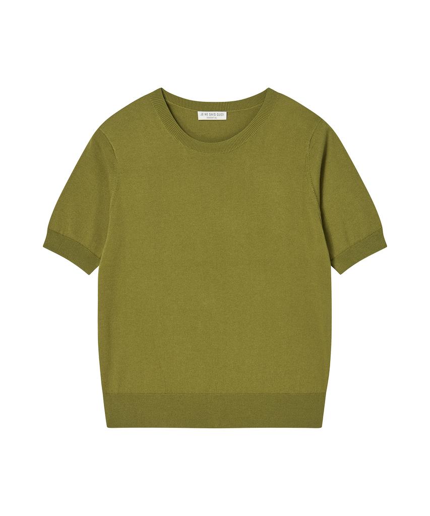JE NE SAIS QUOI [Essential] Cashmere Light Short Sleeve Crew Neck_Olive