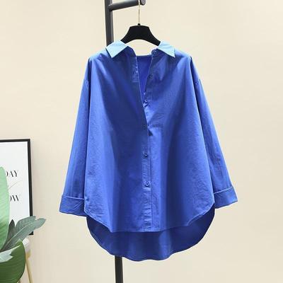 Dame Skjorte Uformell Knapper Bomull Hvit Vår Langermet Ensfarvet Løs Bluser Kontor Elegante Topper