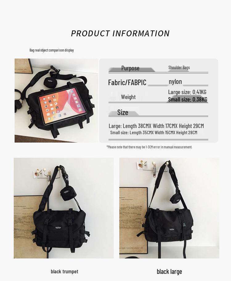 Unisex Crossbody Bag - Korean-Influenced, Casual Nylon, Waterproof, Functional Workwear Style
