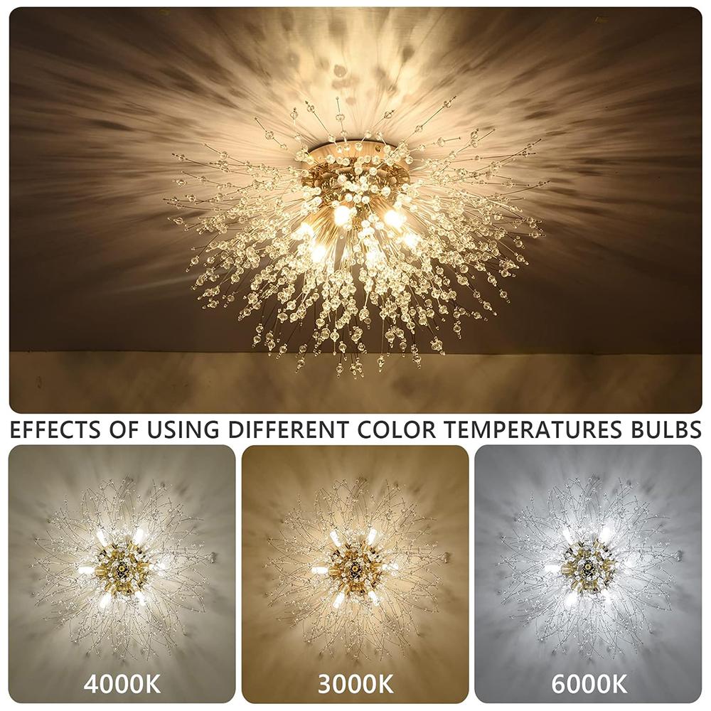 Modern Crystal Chandeliers Ceiling Light, Fireworks Chandelider, Gold Crystals Ceiling Lights, 6 G9 LED, For Living Room, Bedroom, Dining Room