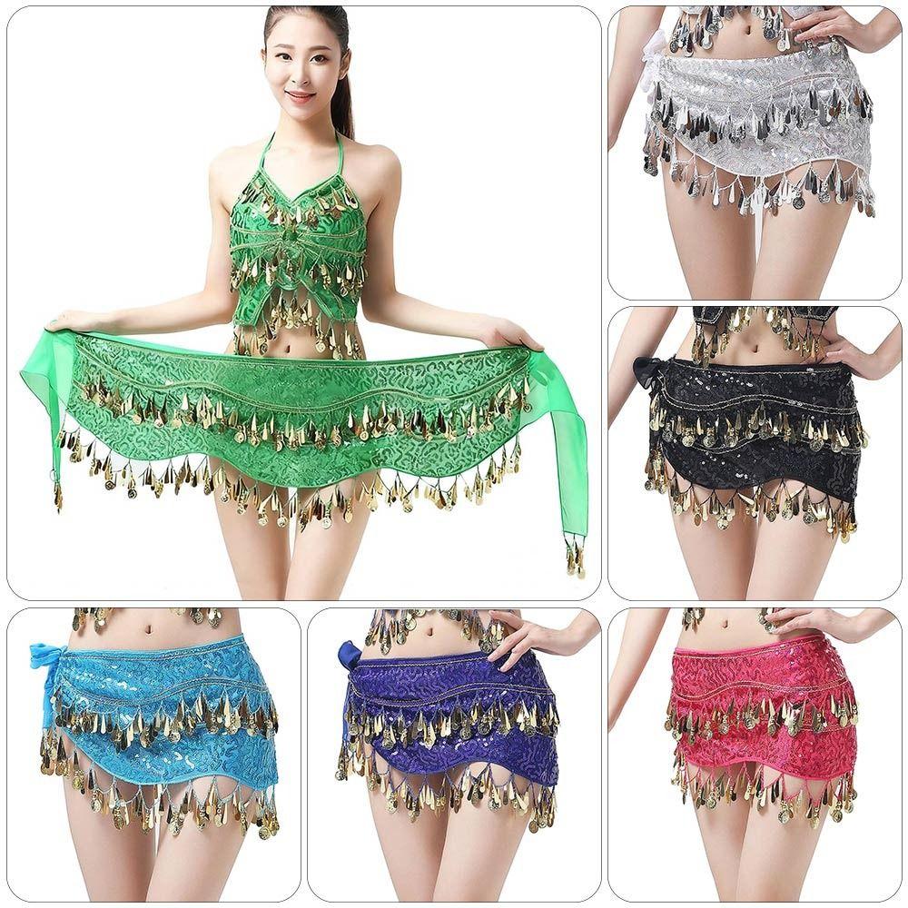 Sequins Women Belt Skirt with Gold Color Coin Belly Dance Belt Belly Dance Hip Scarf Show Costumes