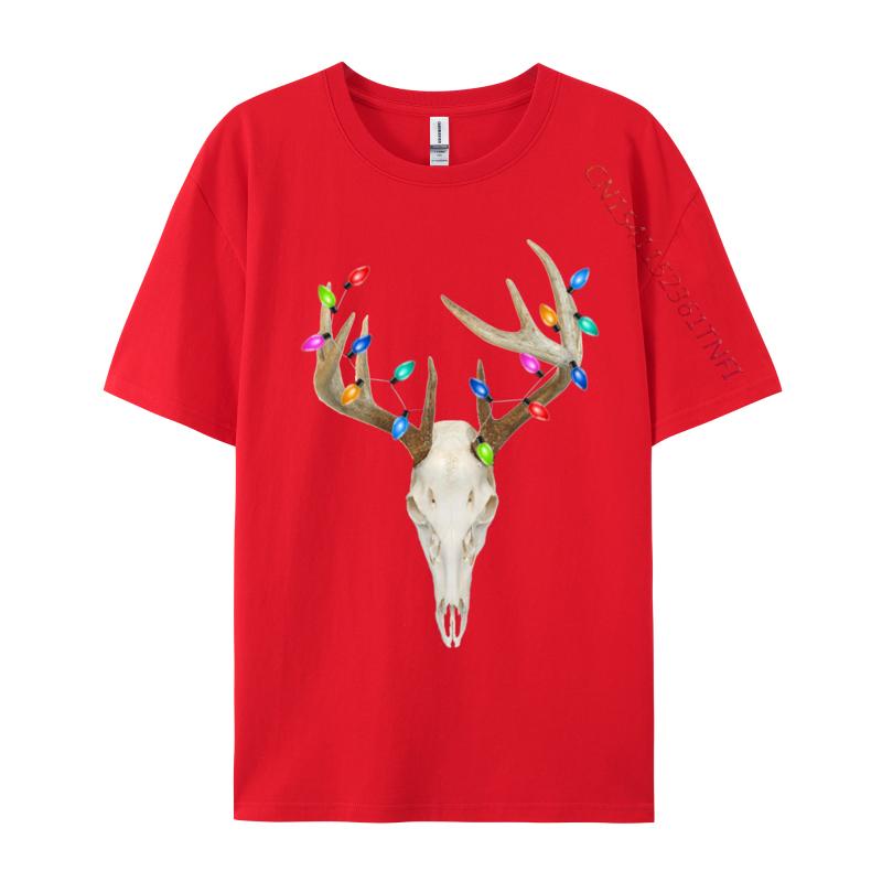 Deer Skull Hunting Christmas Whitetail T-Shirt Cotton Top T-Shirts For Men Normal Tops Shirts Prevalent Slim Fit