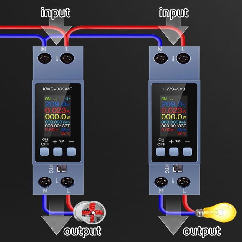 Din Rail Monitors Multifunction Power Energy Tester with TFT Color Screen AC85-290V 40A Voltage Current Testing Meter