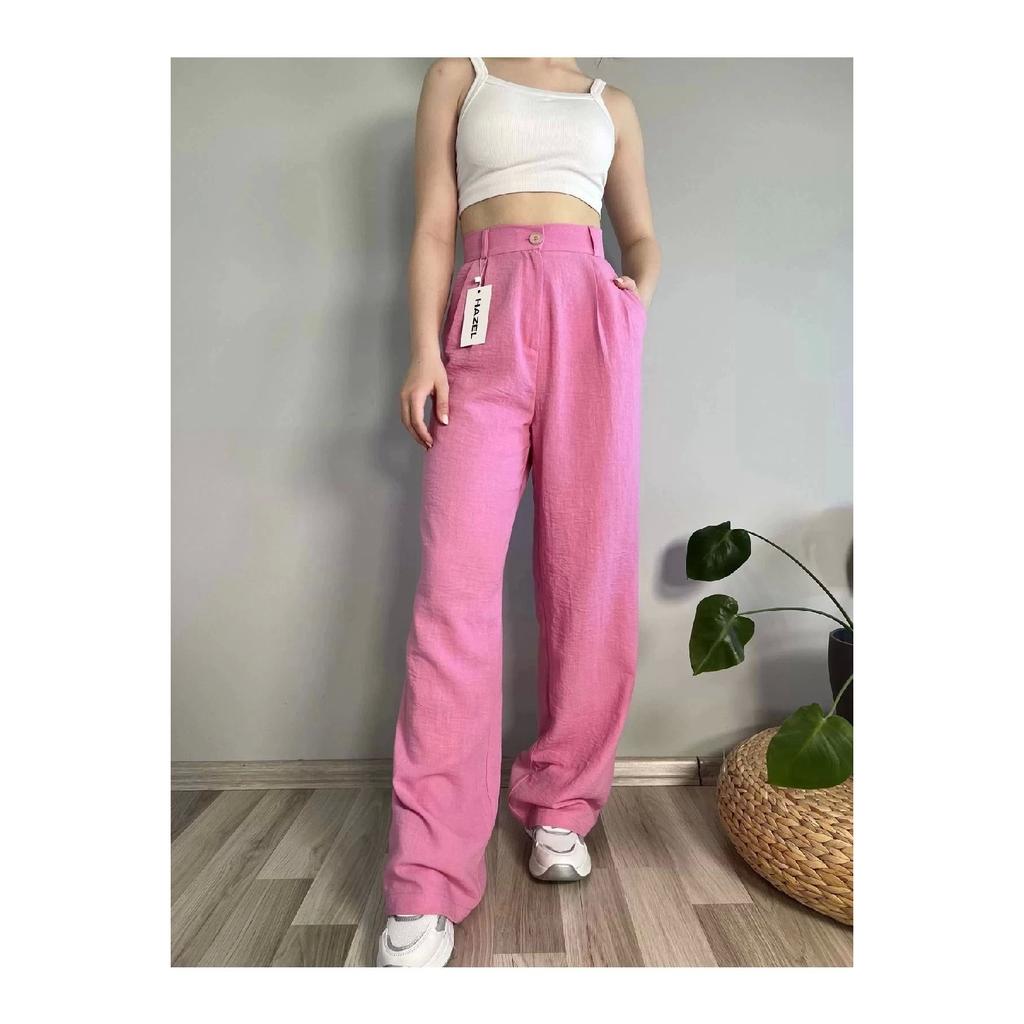 Women's Oil Green High Waist Linen Palazzo Pants