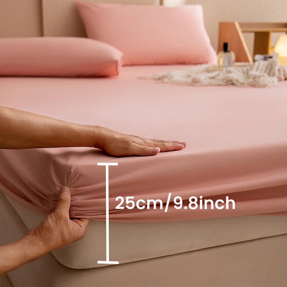 High Quality Fitted Sheet Multiple Colors Super Soft and Breathable Mattress Covers Protector Sofa Cover Single/Double Bed Sheet Solid Color Bed Cover