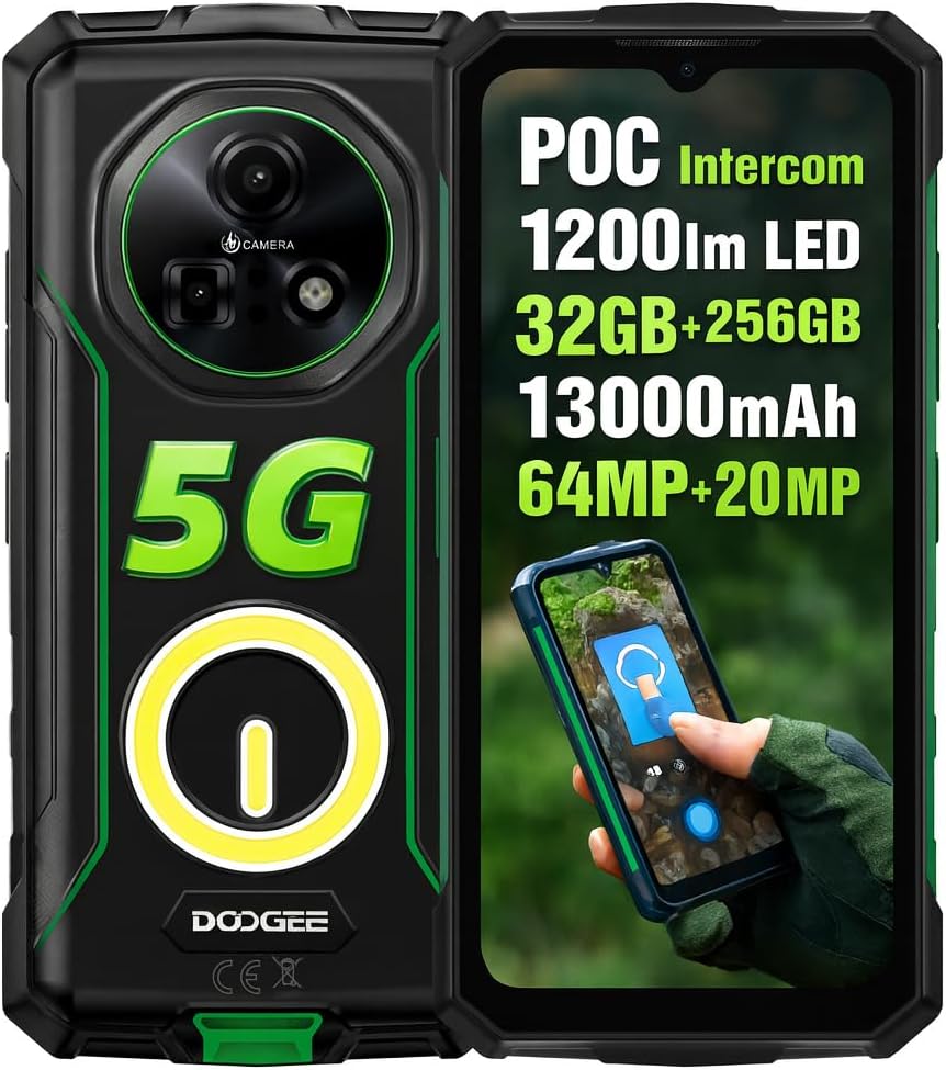 

DOOGEE Fire7 PRO 5G Cellphone 32GB+256GB 13000mAh 6.56 Display 64MP Android 15 Smartphone зелений