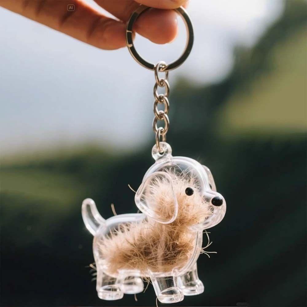 Transparent Dog Hair Storage Box Dog Shape Puppy Pendants Pet Hair Keychain  Jewelry Gift