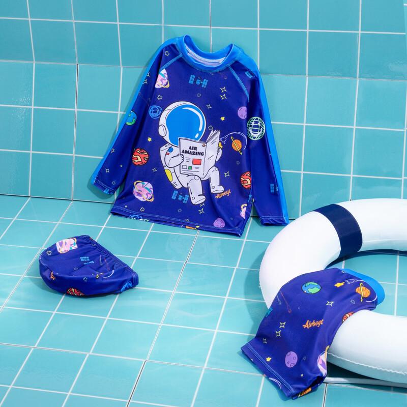 ABC KIDS Boys  Long-Sleeve Split Swimsuit Set with Cap 110