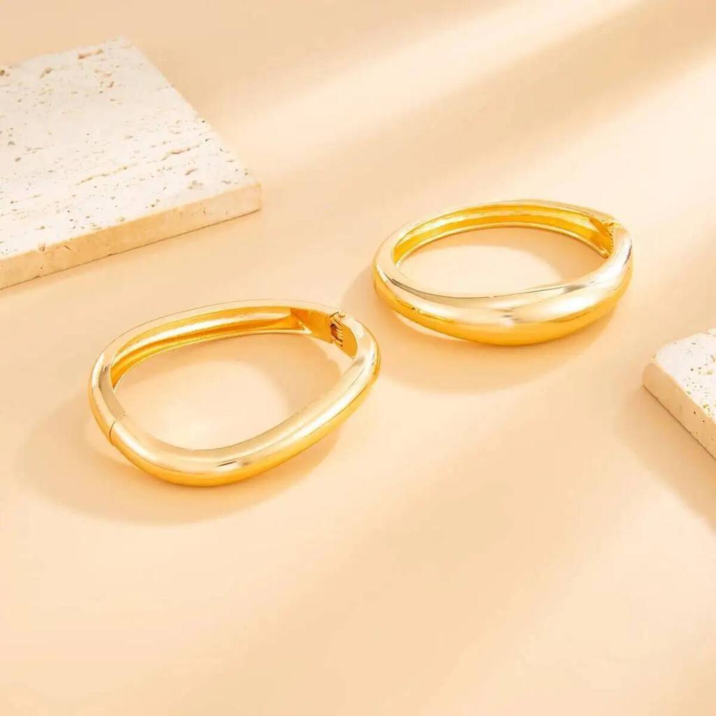 IngeSight.Z 2 Styles HipHop Metal Water Drop Cuff Bangle Bracelet Women Punk Gold Color Geometric Stacking Spring Bangle Jewelry