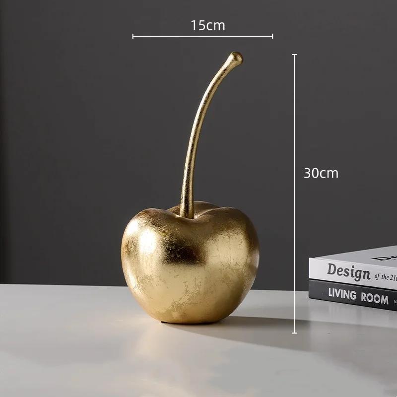 Creative Resin Crafts Golden Apples Fruit Sculptures Apple Ornaments Cherry Decorative Figurines Home Decoration Accessories