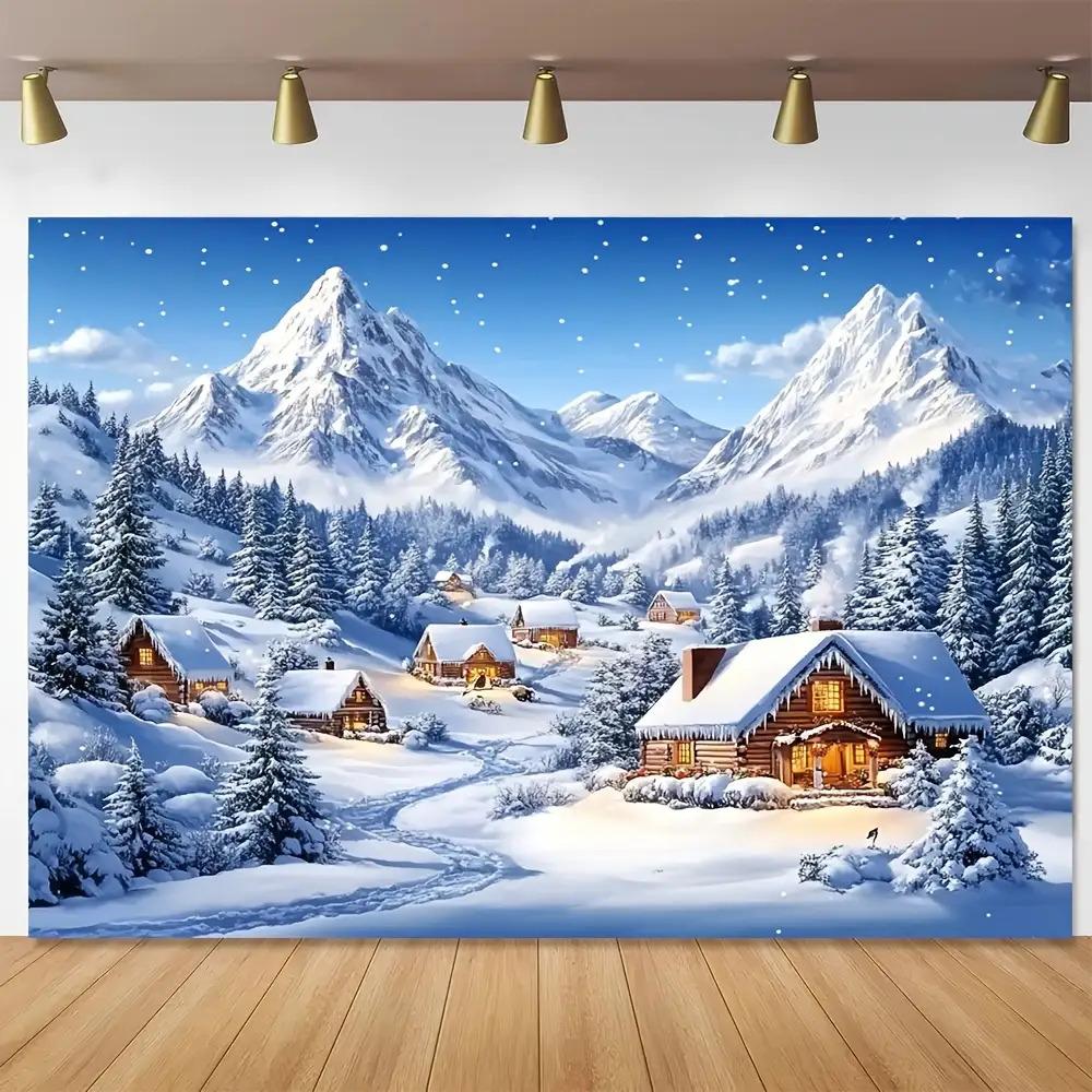 1pc Winter Wonderland Background - Snow-covered forest and village scenes  snow-covered trees  durable polyester 47.2x31.5inch/120*80cm