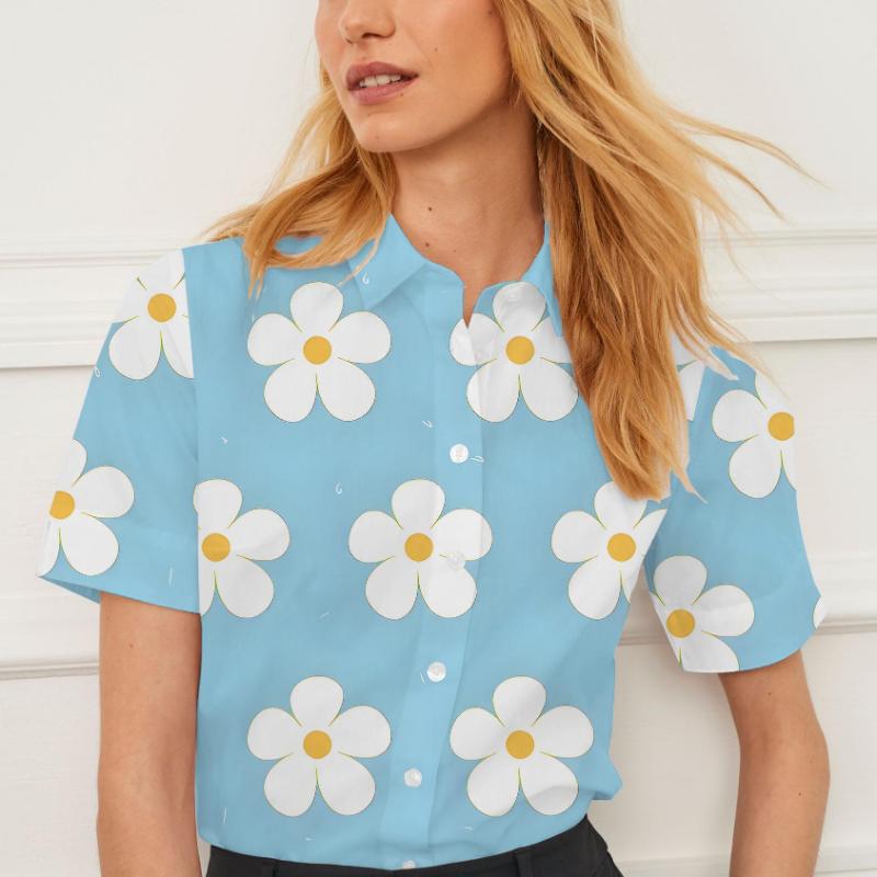 Short-sleeved shirt summer lapel women s tops flower pattern design suitable for going out casual women s fashion XL