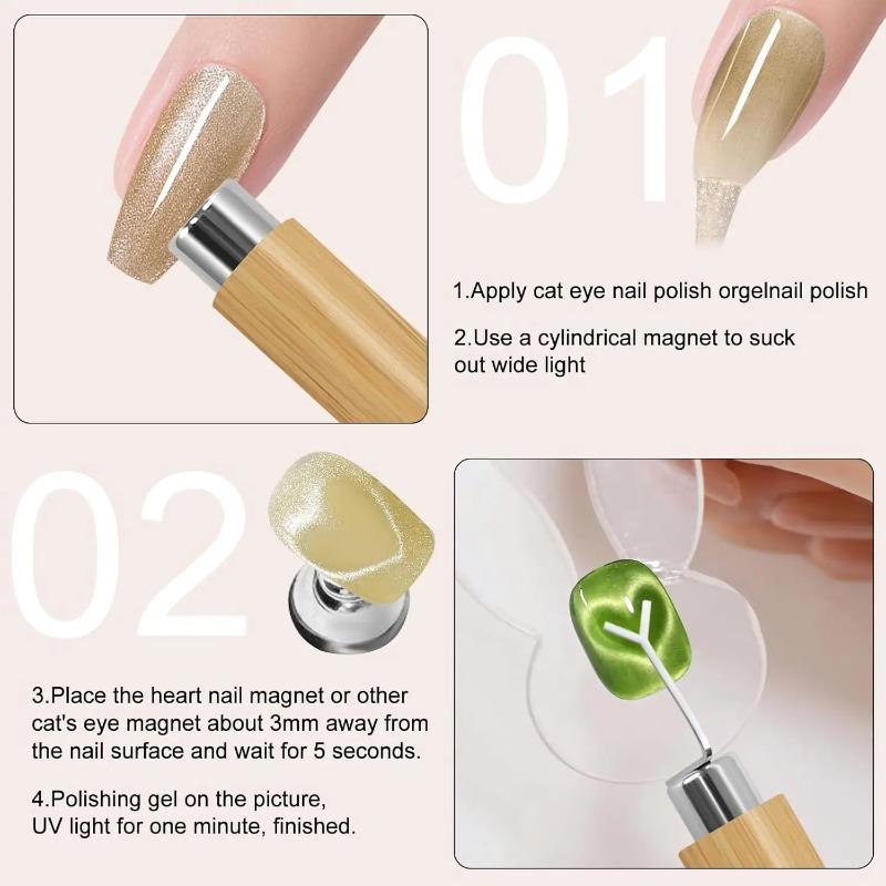 Set de 2 Imanes para Uñas Gato Ojo de Gato Forma de Corazón, Varilla Magnética Cilíndrica para Crear Ojo de Gato Francés Forma de Corazón en Uñas Herramientas de Manicura