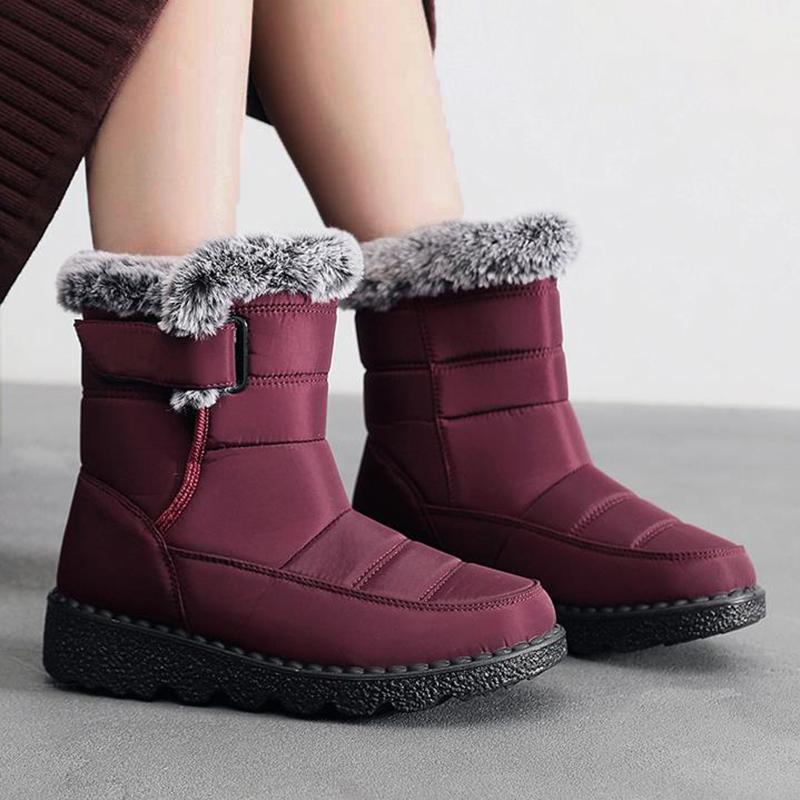 Boots Woman Snow New Woman Shoes Zipper Shoes Women Solid Mid Women's High Boots Waterproof Flat Botas Mujer Winter Ladies Boots