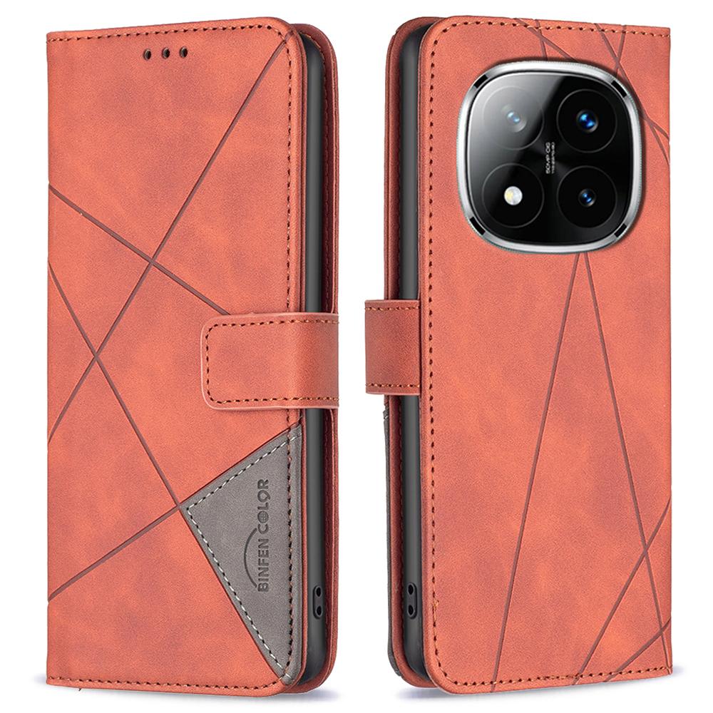 

BINFEN COLOR Для Xiaomi Redmi Note 14 Pro+ 5G/Note 14 Pro 5G/Poco X7 5G Чохли для телефонів Гаманець Підставка Геометричний тиснений шкіряний чохол Brown