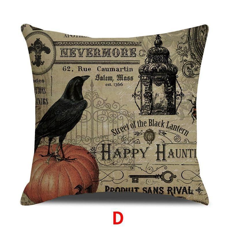 Retro Throw Pillow Covers Cotton Linen Cushion Cover Print Pillowcases for Sofa Bed Couch Halloween Decorations (18 X 18 Inches)