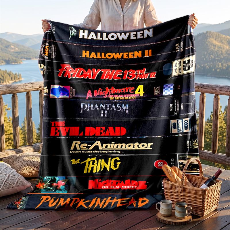 Warm Flannel Blanket Horror Movies Pattern, Lightweight Comfortable Throw Blanket for Bed Sofa Use