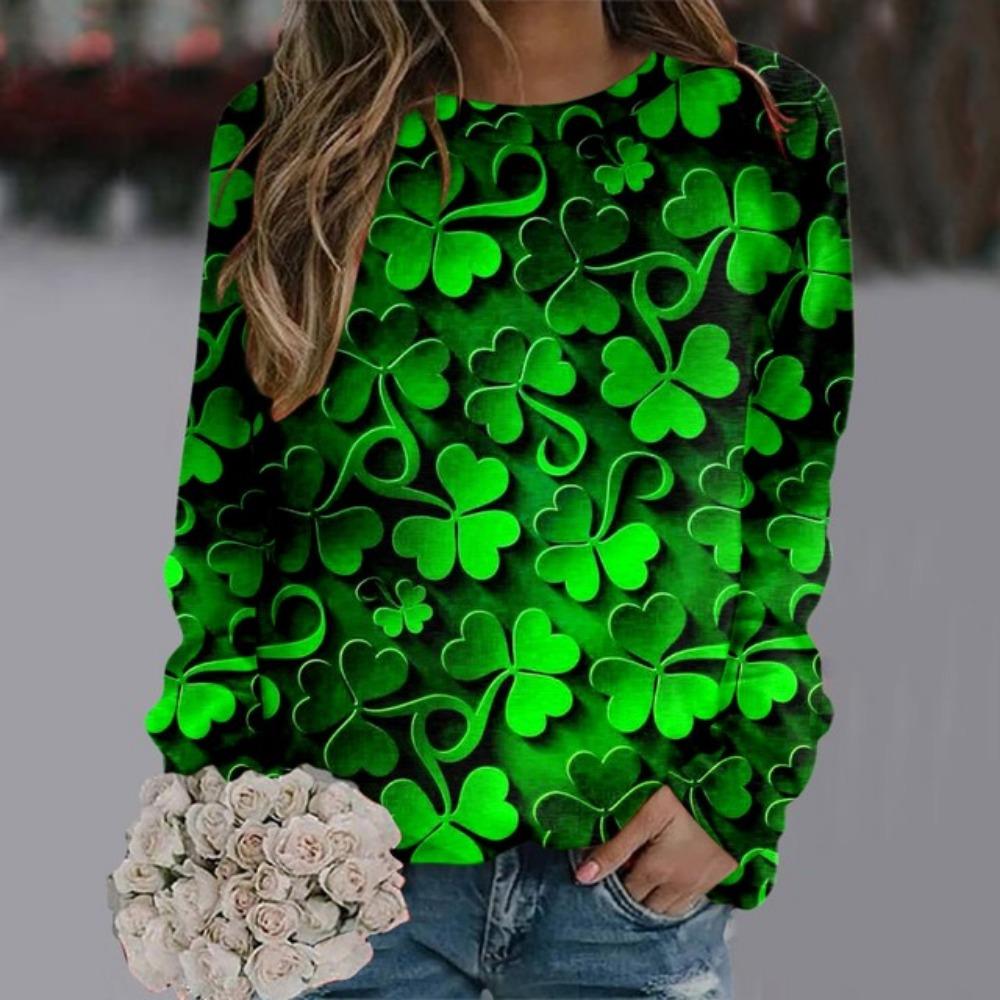 Grüne Pullover Pullover Frauen St Patrick Tag Kleidung 2024 Frauen Täglichen Grün Workout Langarm O Neck T Shirt Weibliche Tops