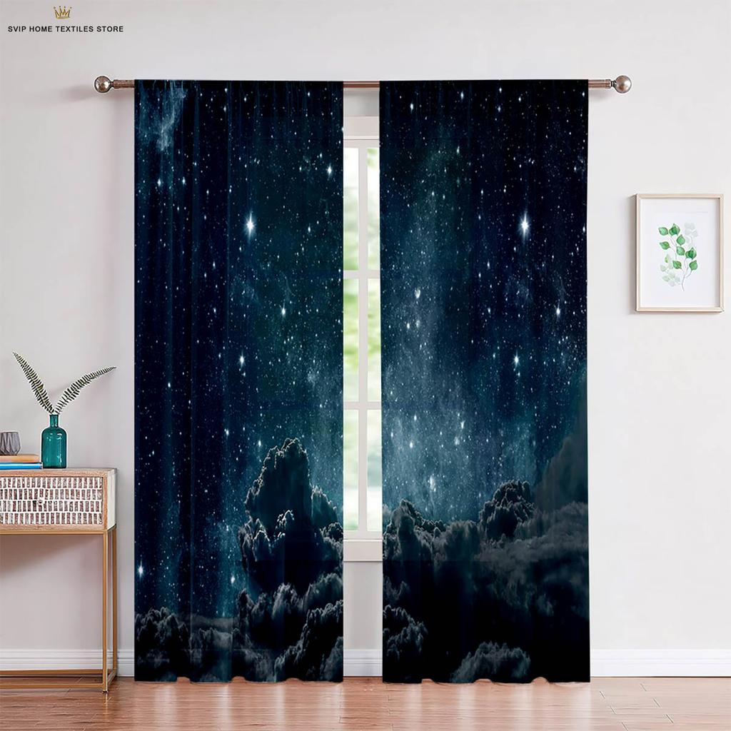Fantasy Starry Sky Planet Universe 3D Printed Curtains, Bedroom, Living Room, Study, Realistic Atmosphere, Decorative, 2Pcs