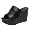 New Fish Mouth Cowhide Mesh Slippers Summer Women  Sandals Platform Wedges Slippers Increase Sandals Women Shoes Size 32-43