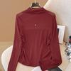 Spring Autumn Fashion Women Elegant Top Design Stand Up Collar Foreign Style Hollow Out Shirt