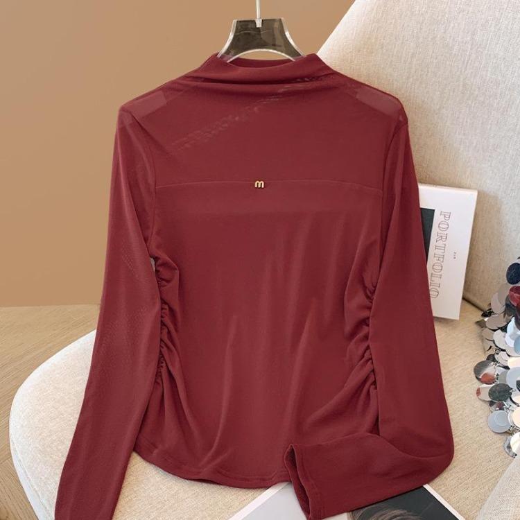 Spring Autumn Fashion Women Elegant Top Design Stand Up Collar Foreign Style Hollow Out Shirt