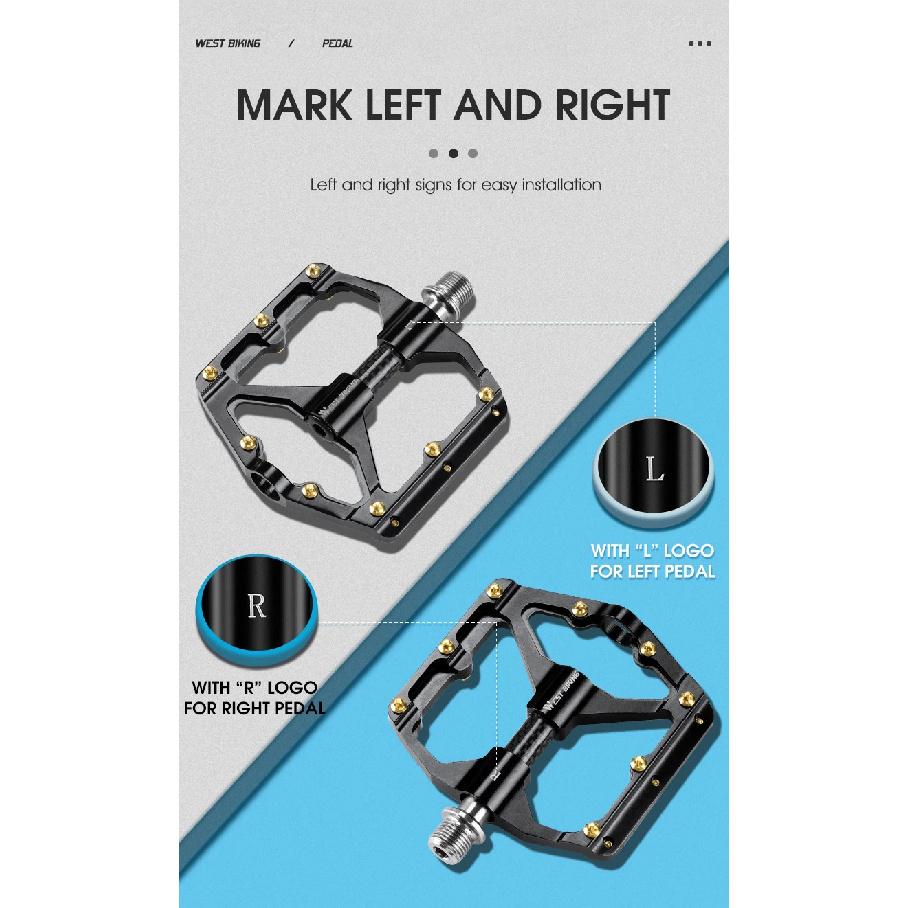 WEST BIKING Bicycle Pedal Three Bearing MTB Road Bicycle Pedal Aluminum Alloy Anti Slip Universal Bicycle Accessories