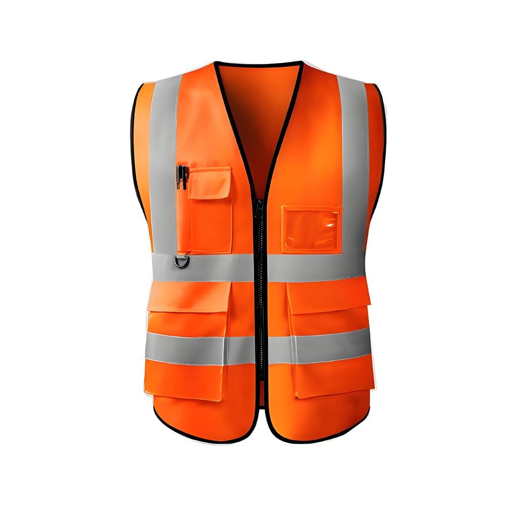 Multi-Pocket Reflective Safety Vest for Construction, Sanitation, and Traffic Workwear - Customizable.