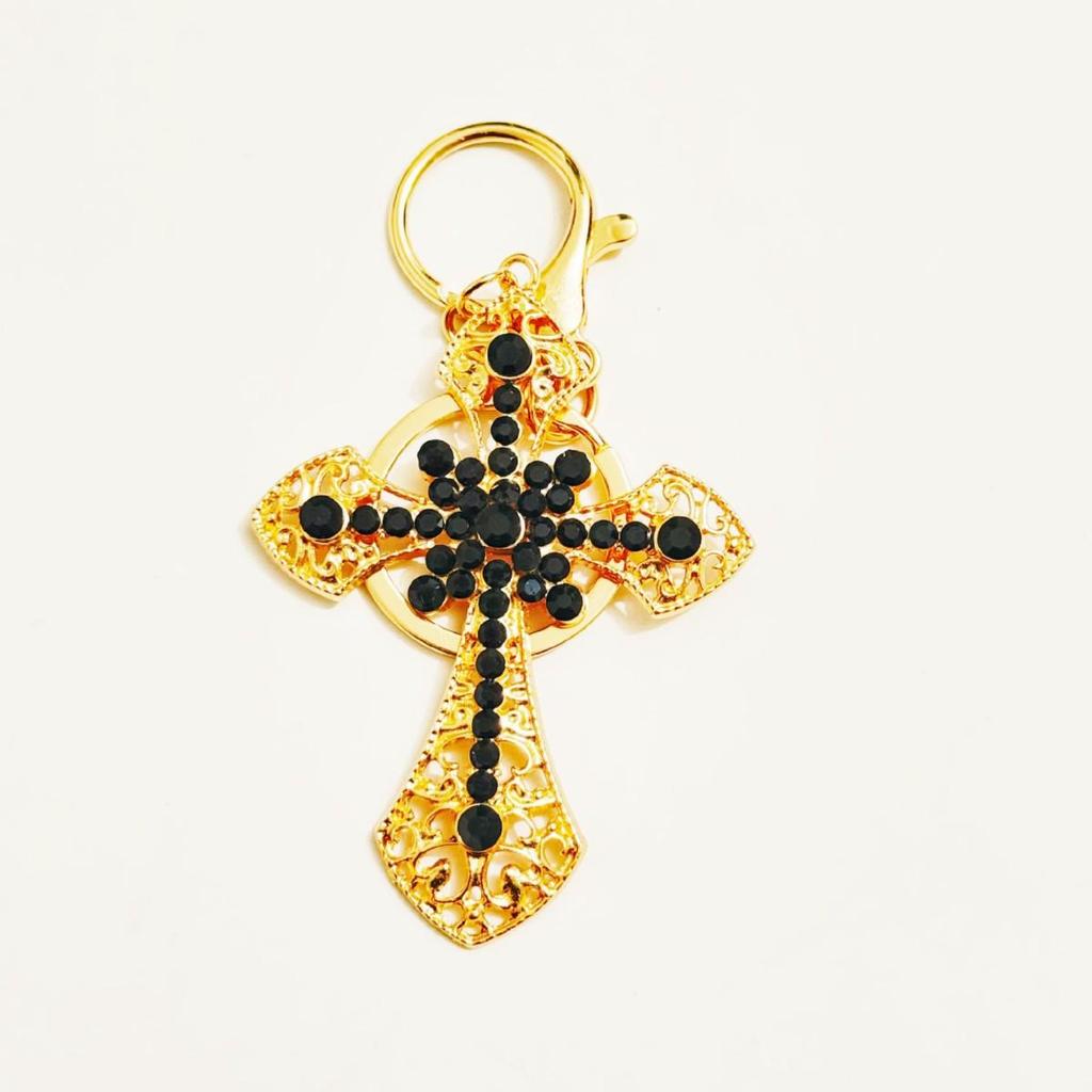 Micro-Paved Rhinestone Cross Metal Keychain: Hot Selling Car and Bag Charm Keyring