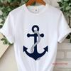 Women Anchor T Shirt Nautical Print Casual Summer Crew Neck White Long Or Short Sleeves Vintage Washed Stylish Unisex