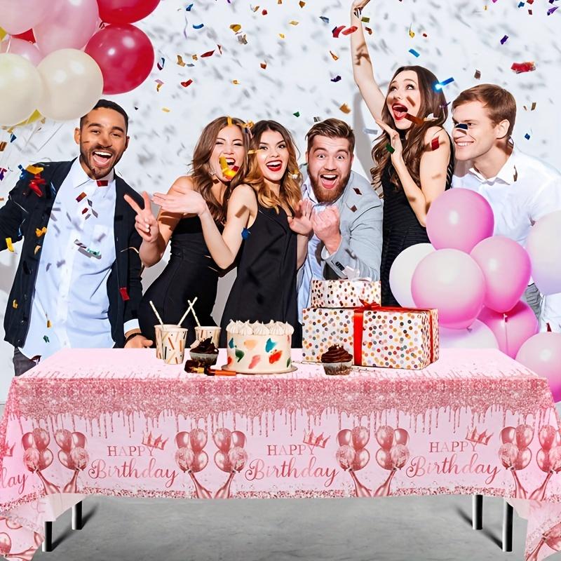 1pc, Pink Plastic Tablecloth, Happy Birthday Party Disposable Tablecloth, Sparkling Diamond Pattern Tablecloth, Women'S Birthday Party Decoration