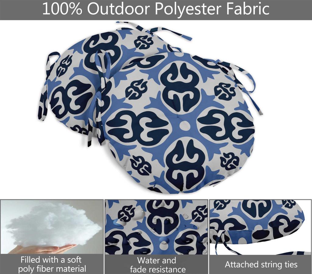 Vargottam Indoor Outdoor Round Bistro Chair Cushions Block Print 15-Inch Bistro Chair Pads Waterproof Seat Chair Cushion For Home