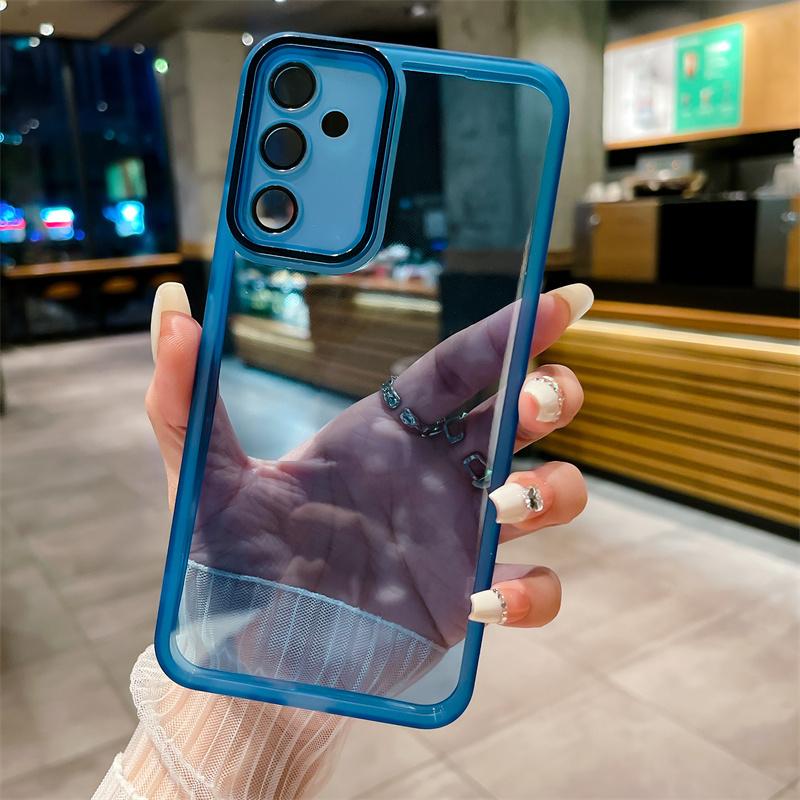 

Прозрачный силиконовый чехол для Samsung Galaxy A34 A54 A24 A14 A73 A53 A33 A23 A13 A32 A52 A72 4G 5G A04s, защитное стекло для объектива A33 5G синий
