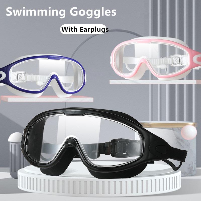 Swimming Goggles Silicone Swim Glasses Big Frame with Earplugs Men Women Professional HD Anti-fog Eyewear Swimming Accessories