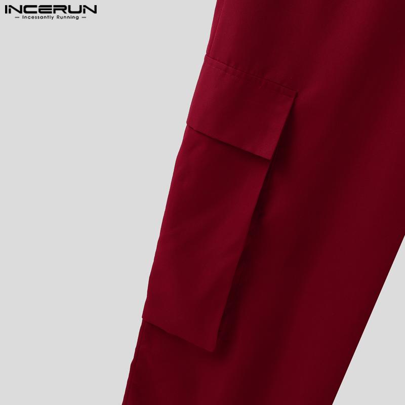 INCERUN Salopetă de bărbați, culoare uni, salopetă lungă harem, salopetă