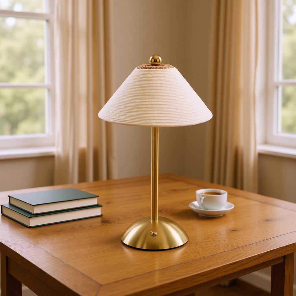 Table Lamp 3 Colors Cordless Handwoven Paper Rope Lampshade Bedside Table Lamp for Bedroom