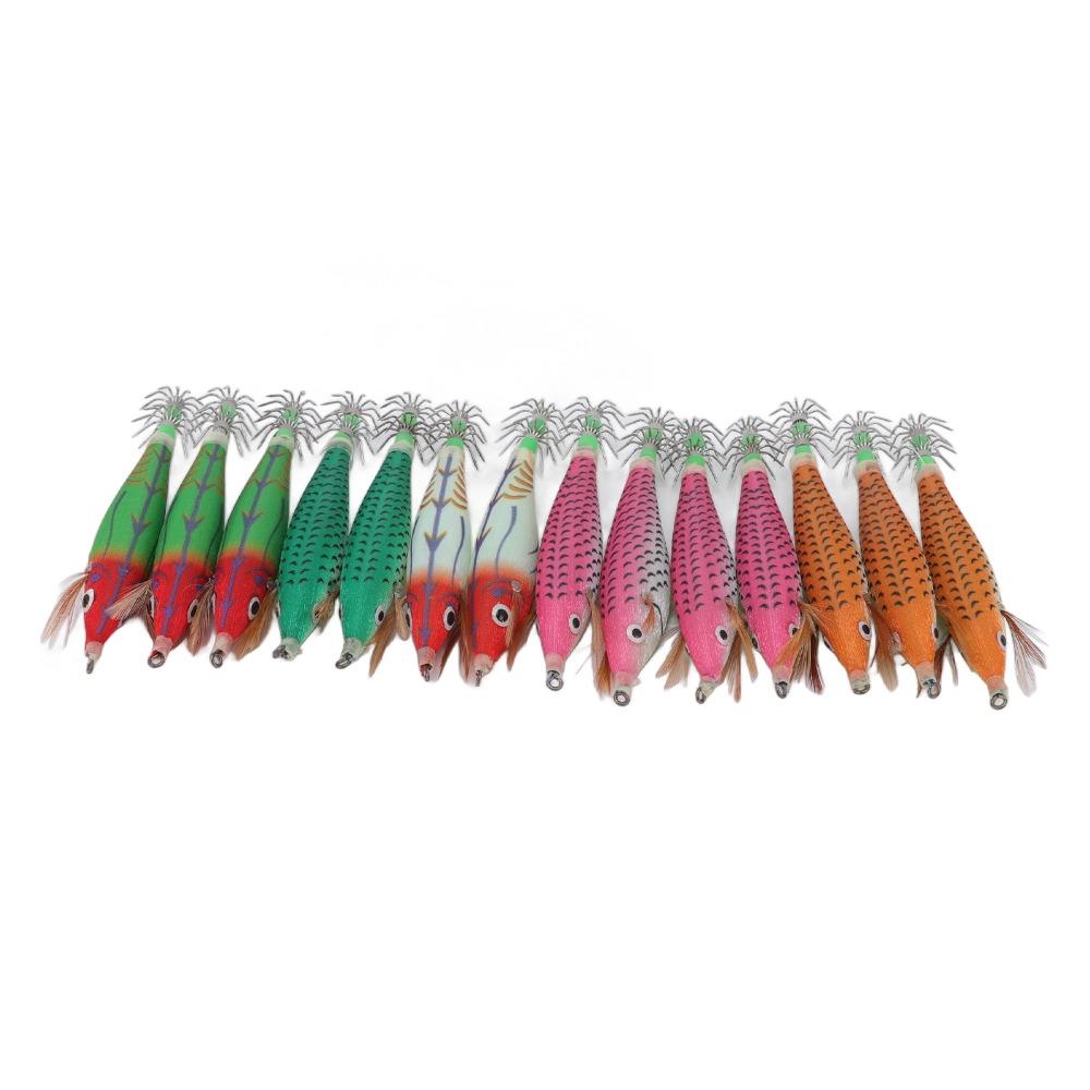14PCS Luminous Squid Hook Lure 8cm Length Artificial Shrimp Lure Lifelike Squid Jig Night Fishing