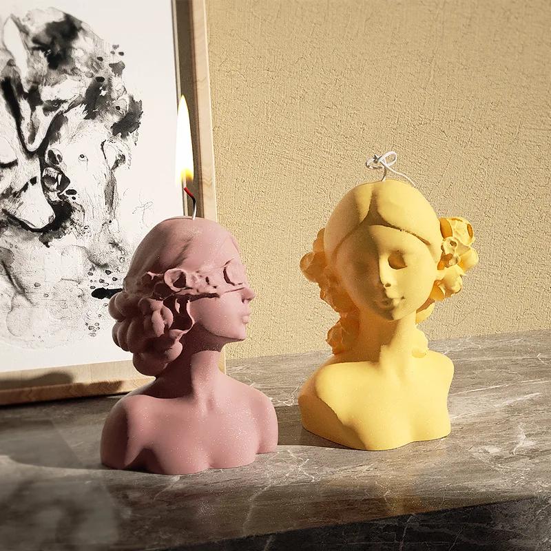 3D Rose Blindfolded Eye Closing Girl Silicone Candle Mold Handmade Candle Making Kit DIY Plaster Resin Soap Production Tool