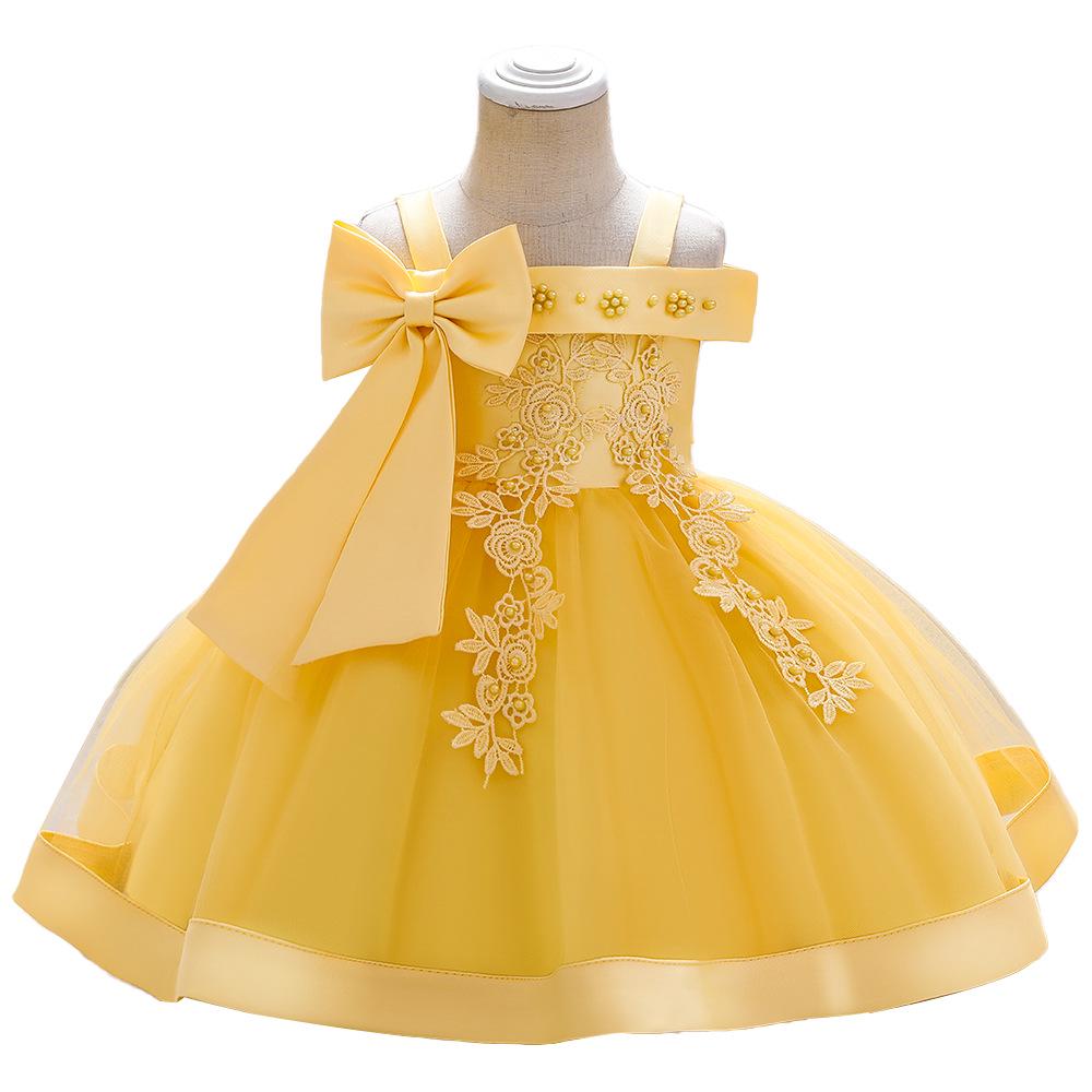 New Children's One-Shoulder Pearl Embroidered Princess Dress for Summer