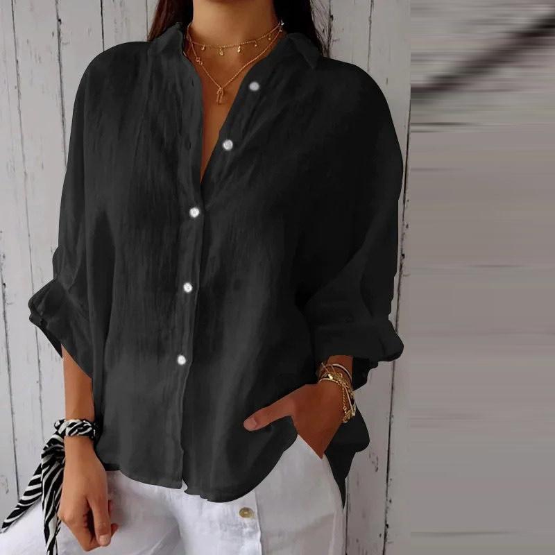 

Женская весенняя рубашка из хлопка и льна с завязками на спине, однобортная рубашка с воротником-поло, женские свободные повседневные блузки для ежедневных поездок на работу 5XL чёрный