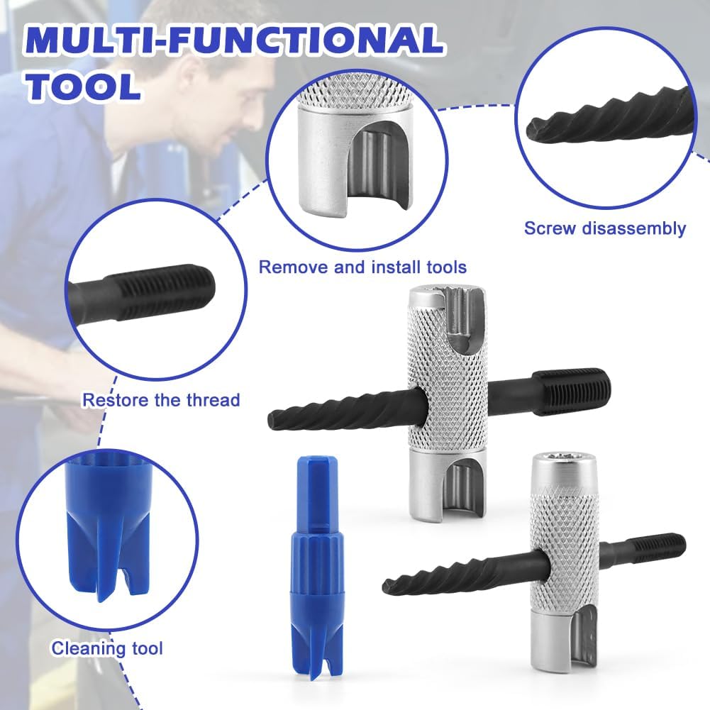 Grease Zerk Tool, 4 Way Zerk Grease Fittings Removal Tools Fit 1/4"-28 SAE, 1/8"-NPT, M10x1 M8x1 and Hex Size 3/8" 5/16" 7/16" for Install, Remove,